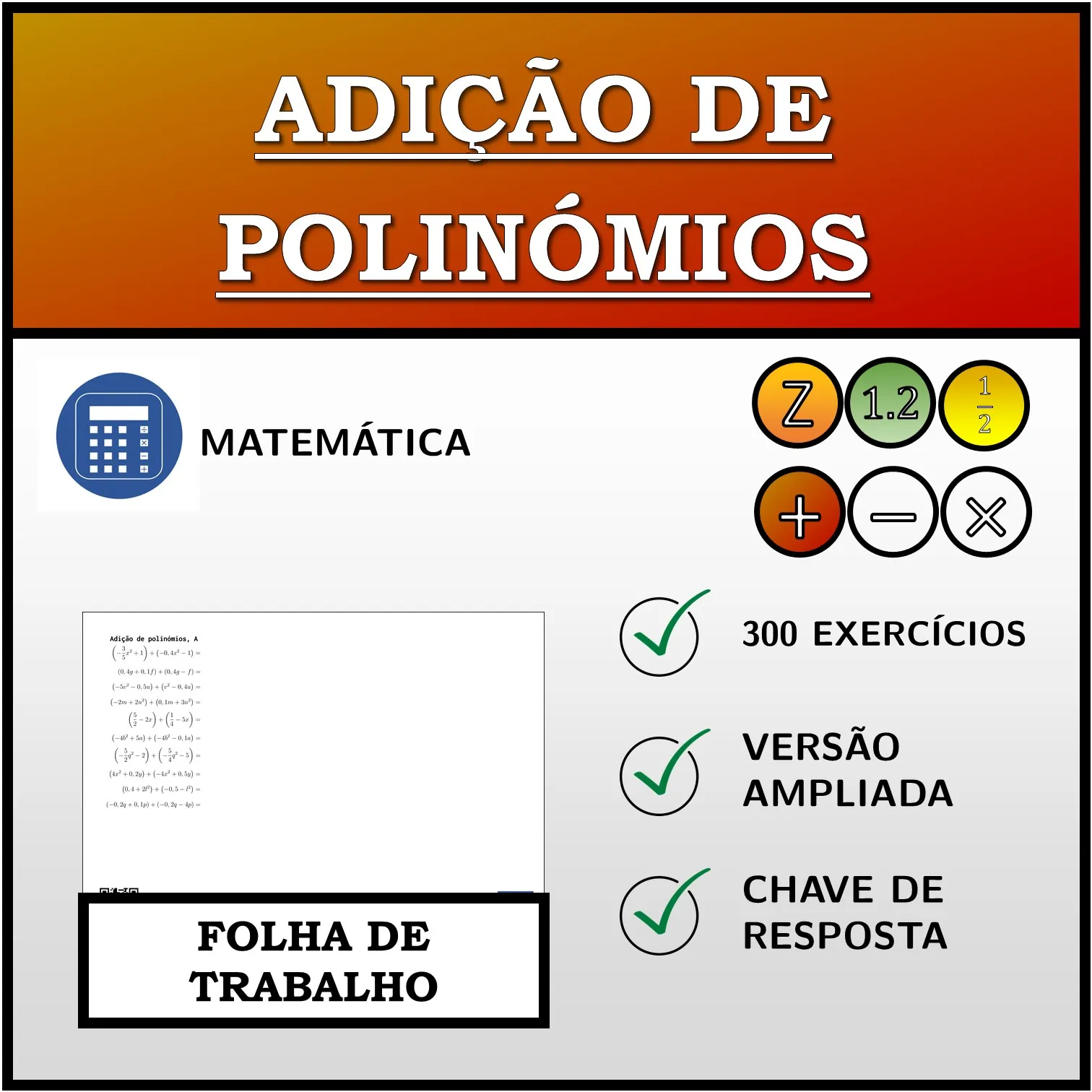 Folha de trabalho: Adição de polinómios