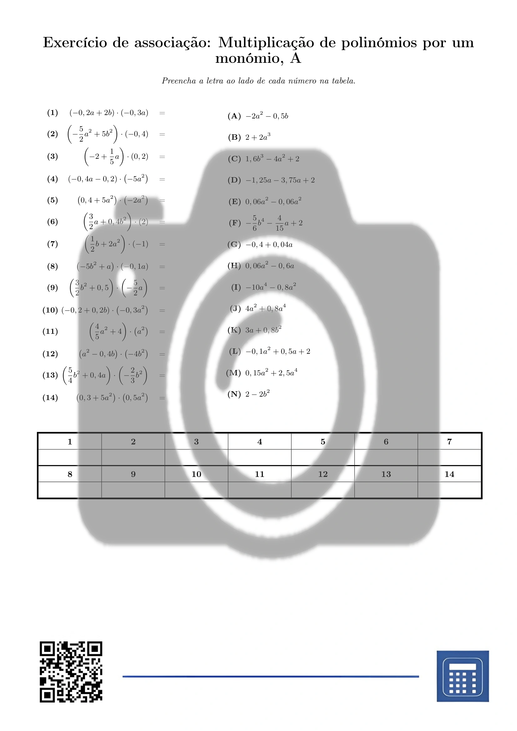 Exercício de associação: Multiplicação de polinómios por um monómio - Image 2