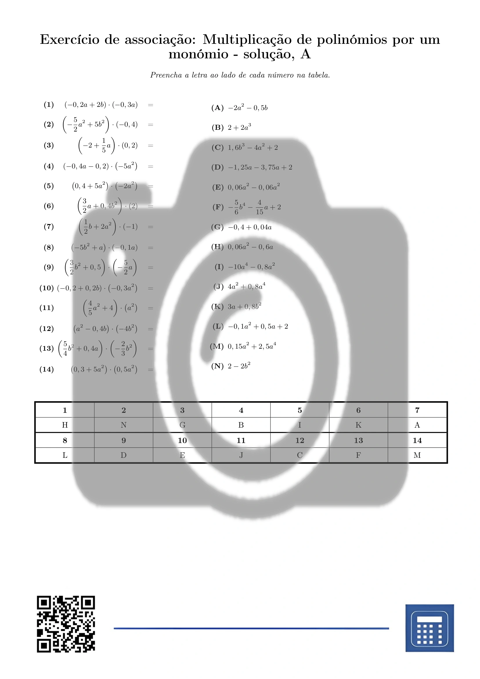 Exercício de associação: Multiplicação de polinómios por um monómio - Image 3
