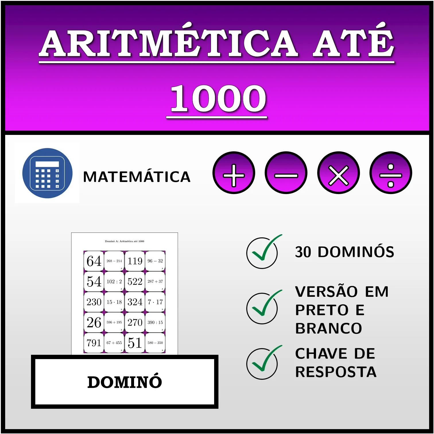 Dominó: Aritmética até 1000