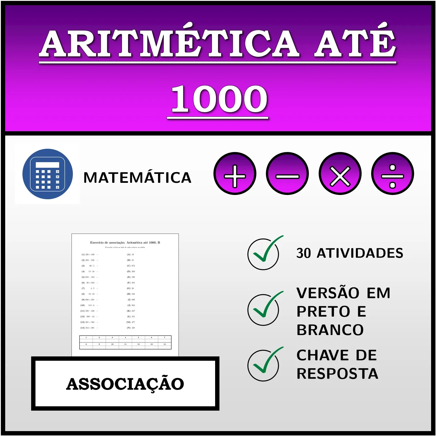 Exercício de associação: Aritmética até 1000