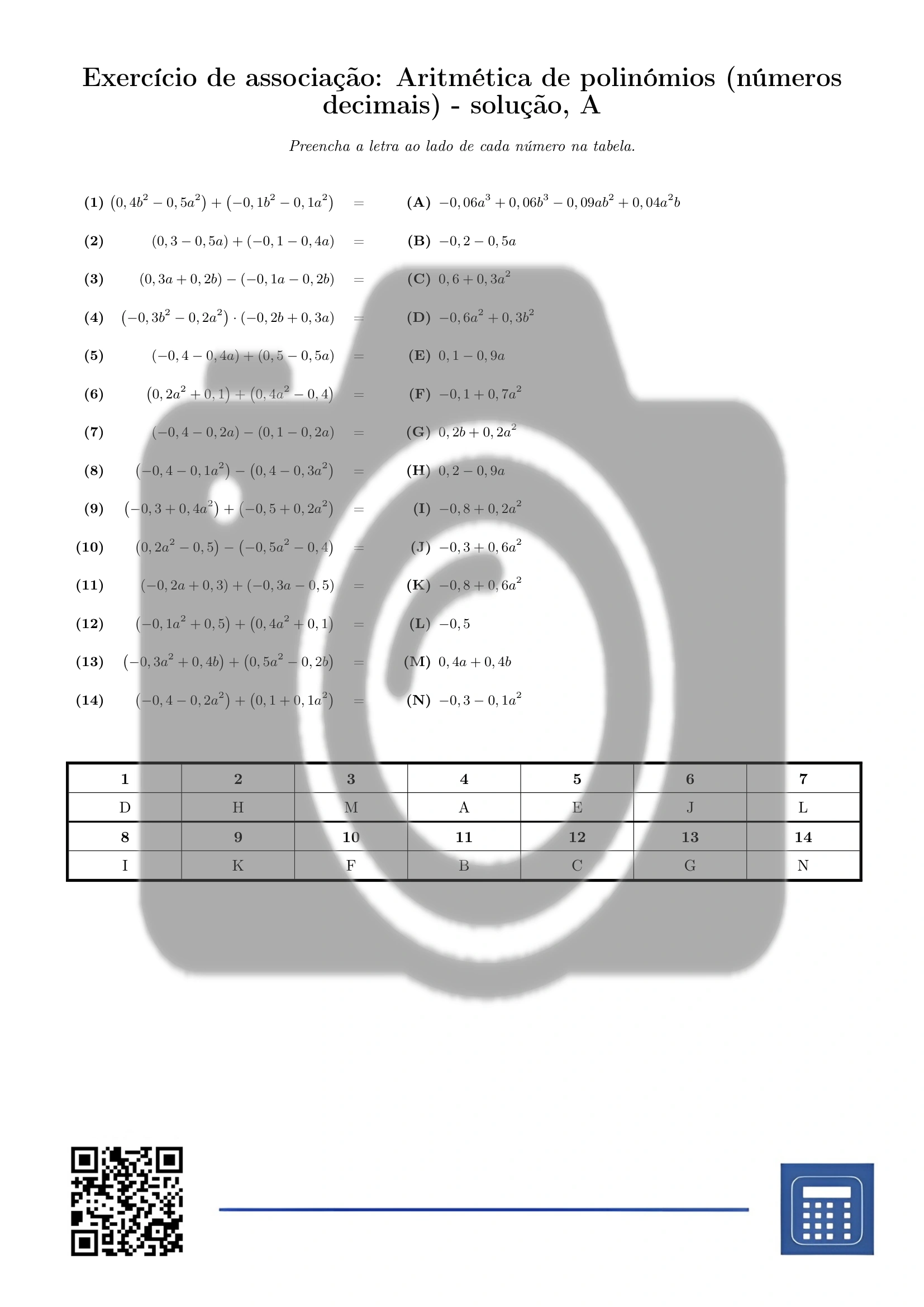 Exercício de associação: Aritmética de polinómios (números decimais) - Image 3