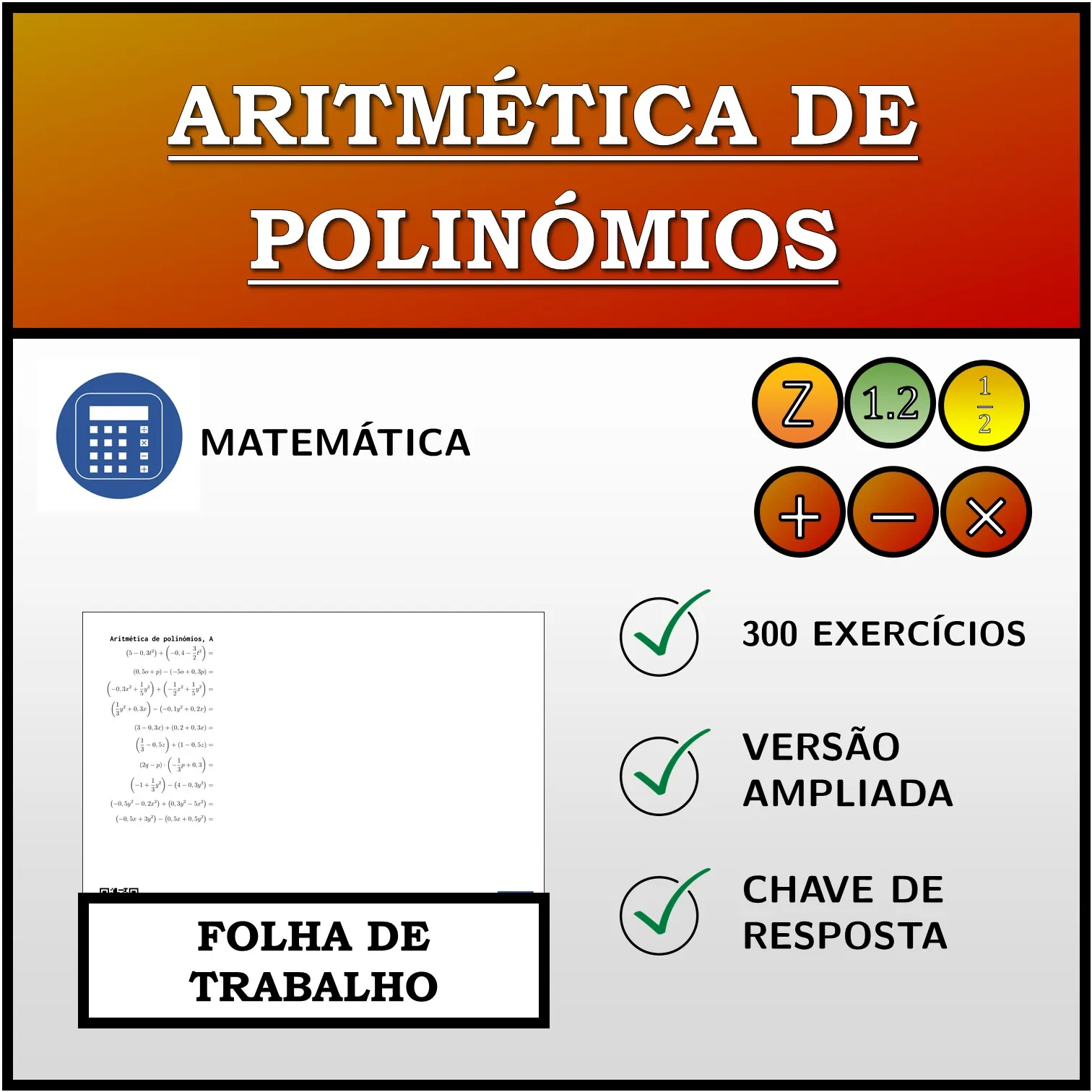 Folha de trabalho: Aritmética de polinómios