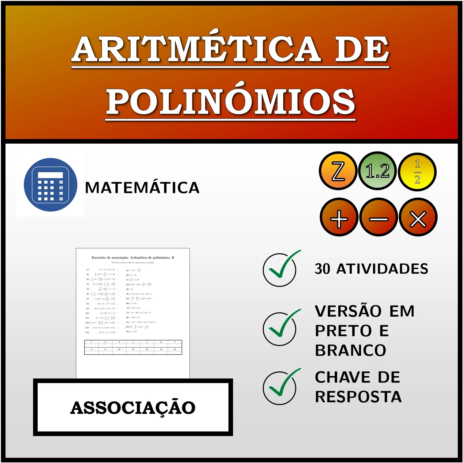 Exercício de associação: Aritmética de polinómios