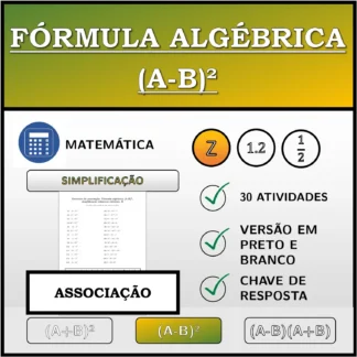Exercício de associação: Fórmula algébrica (A-B)², simplificação (números inteiros)
