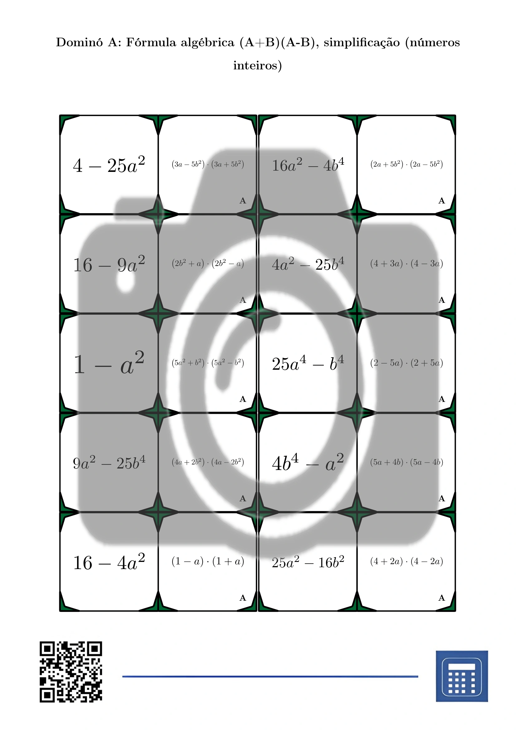Dominó: Fórmula algébrica (A+B)(A-B), simplificação (números inteiros) - Image 2