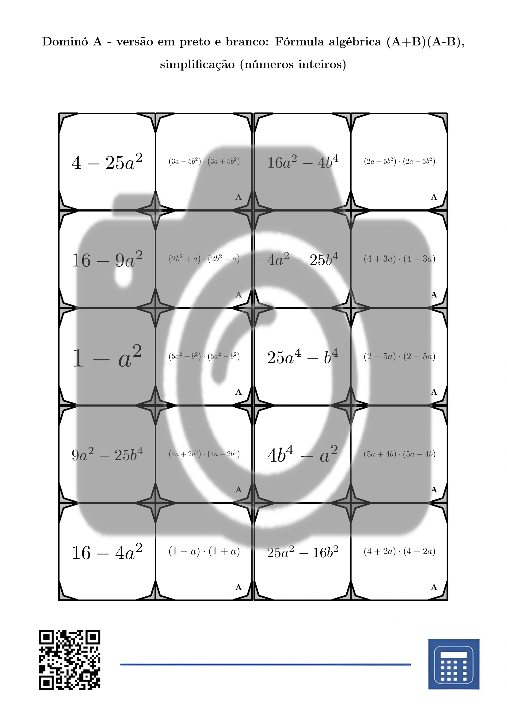 Dominó: Fórmula algébrica (A+B)(A-B), simplificação (números inteiros) - Image 3