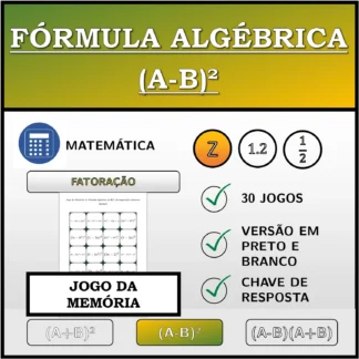 Jogo da memória: Fórmula algébrica (A-B)², decomposição (números inteiros)