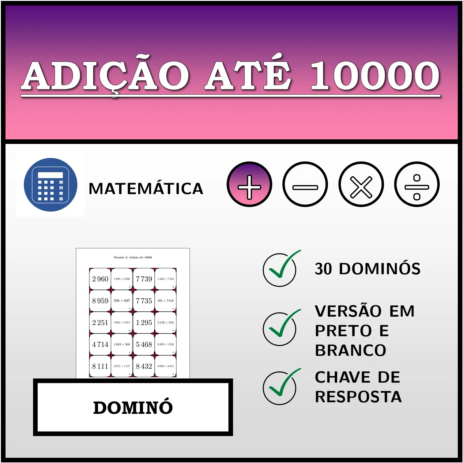 Dominó: Adição até 10000