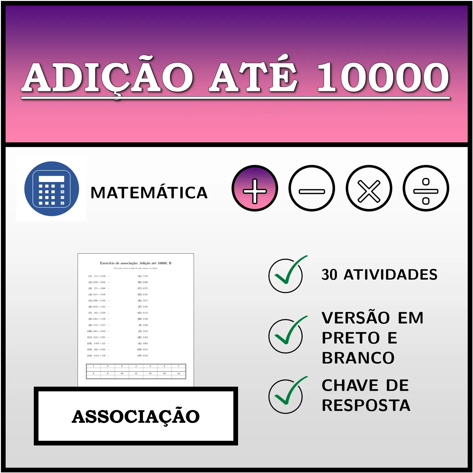 Exercício de associação: Adição até 10000
