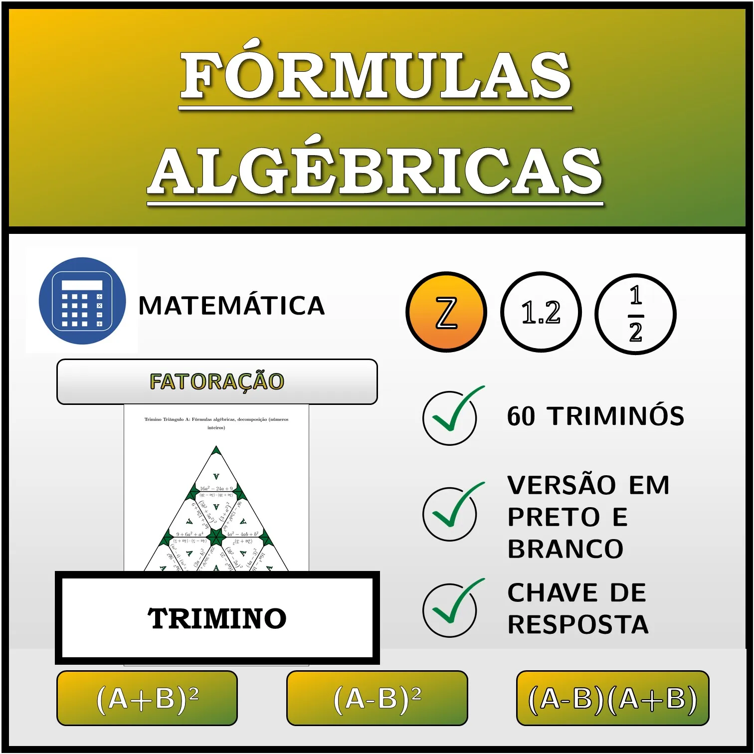 Trimino: Fórmulas algébricas, decomposição (números inteiros)