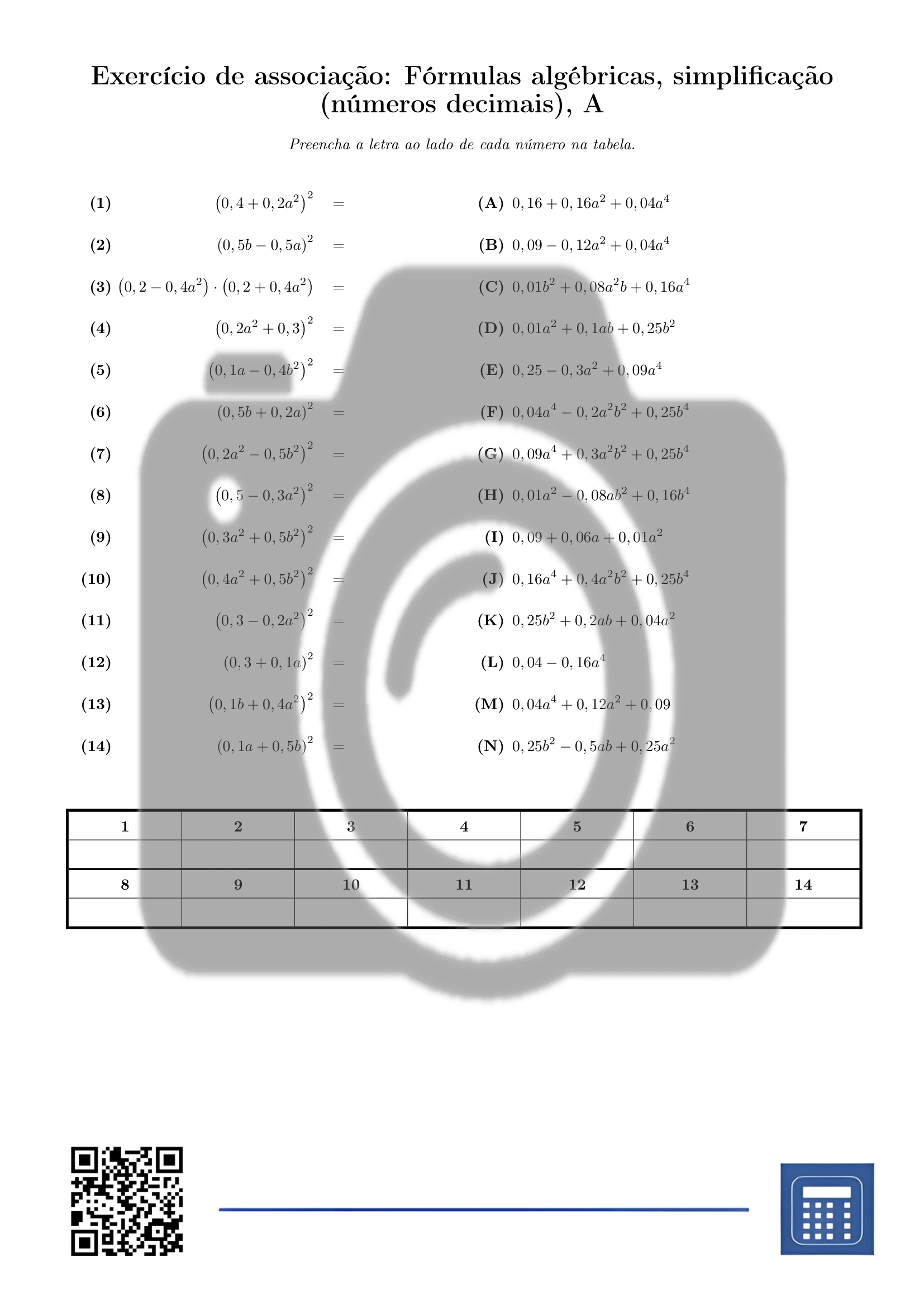Exercício de associação: Fórmulas algébricas, simplificação (números decimais) - Image 2