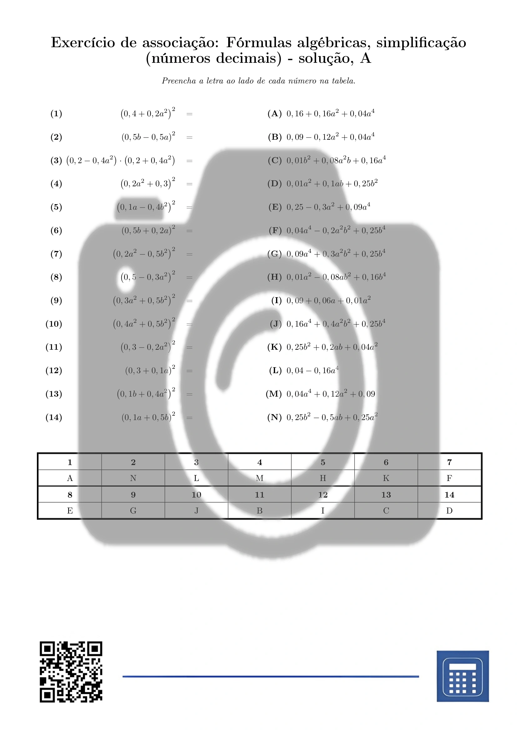 Exercício de associação: Fórmulas algébricas, simplificação (números decimais) - Image 3