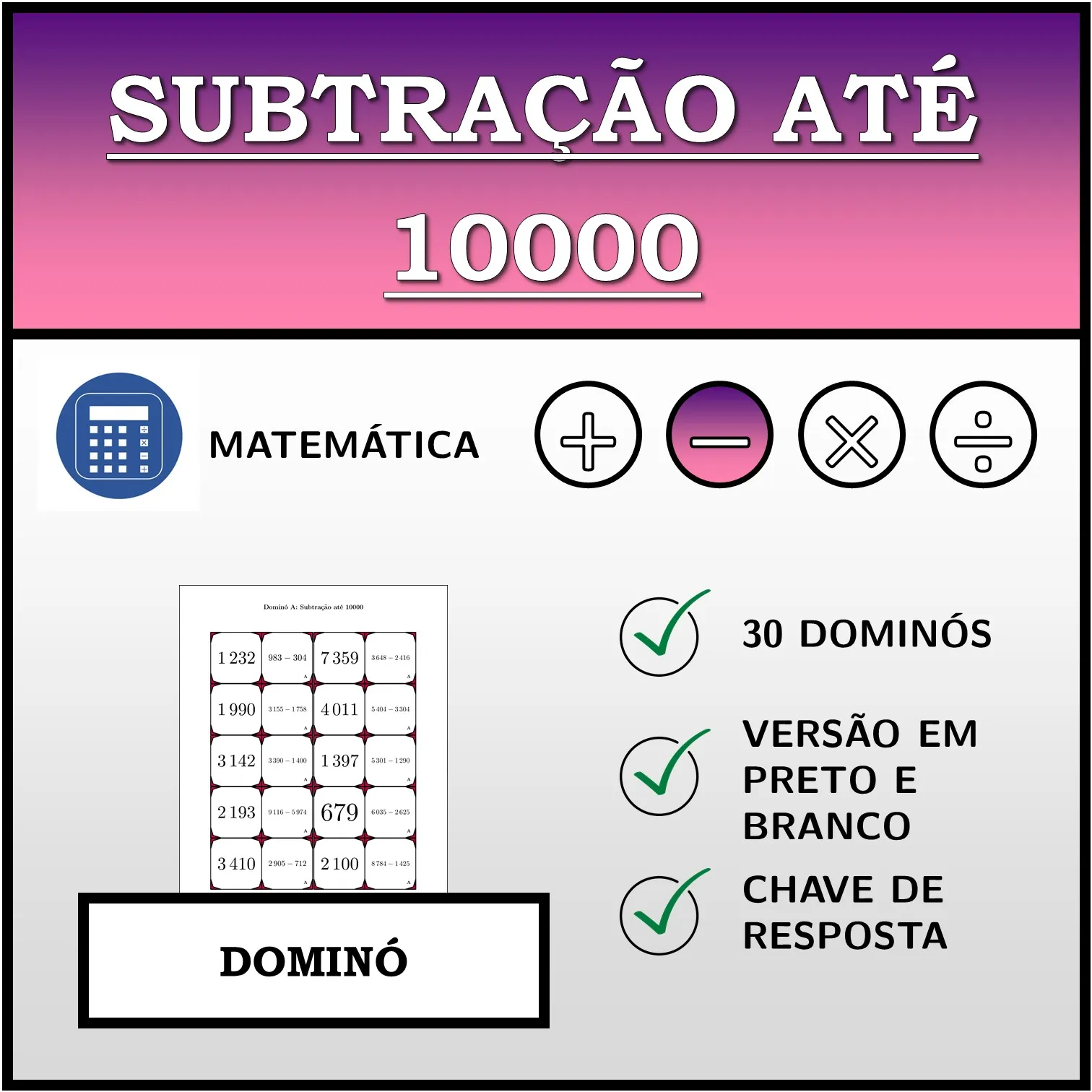 Dominó: Subtração até 10000