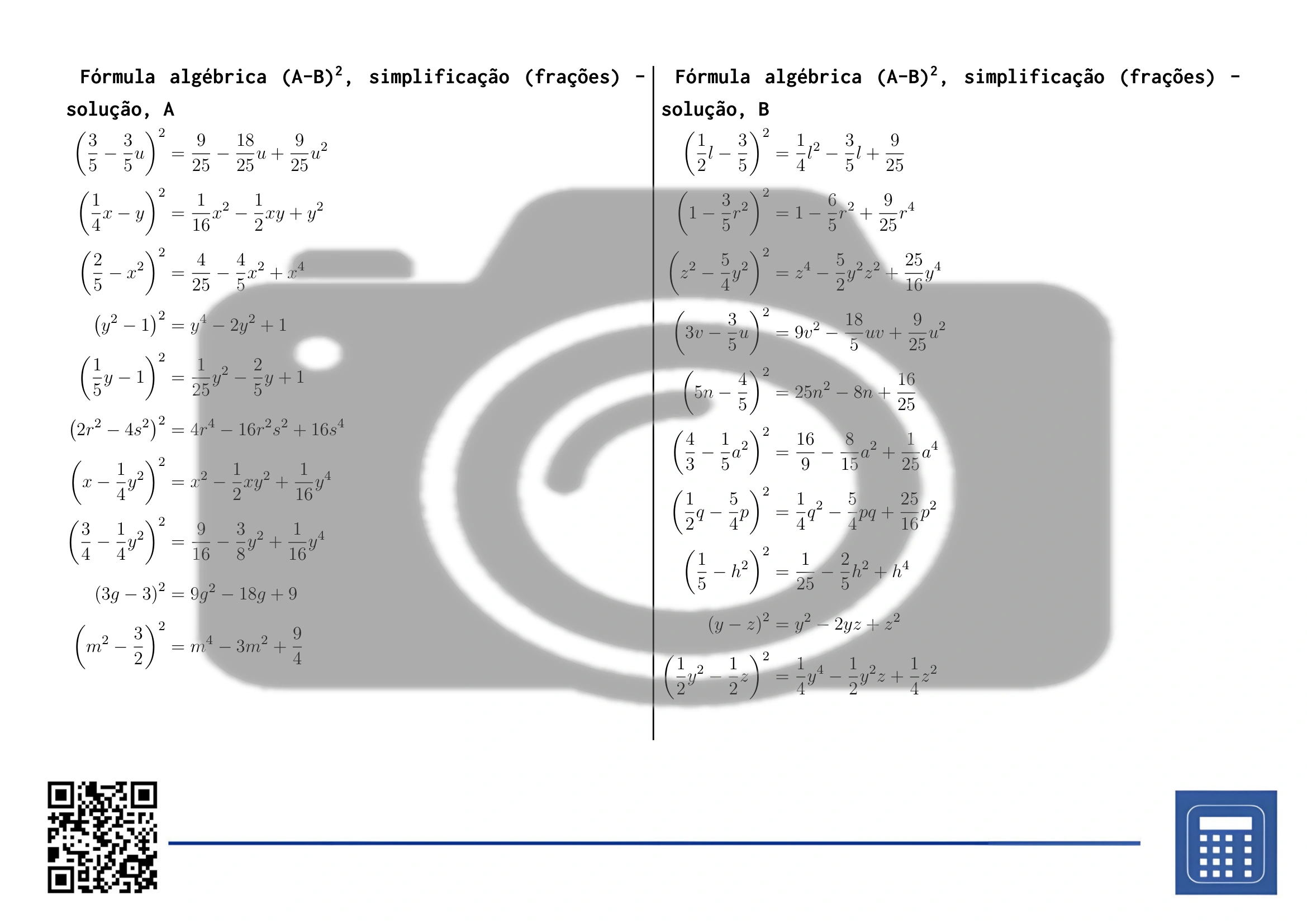 Folha de trabalho: Fórmula algébrica (A-B)², simplificação (frações) - Image 4