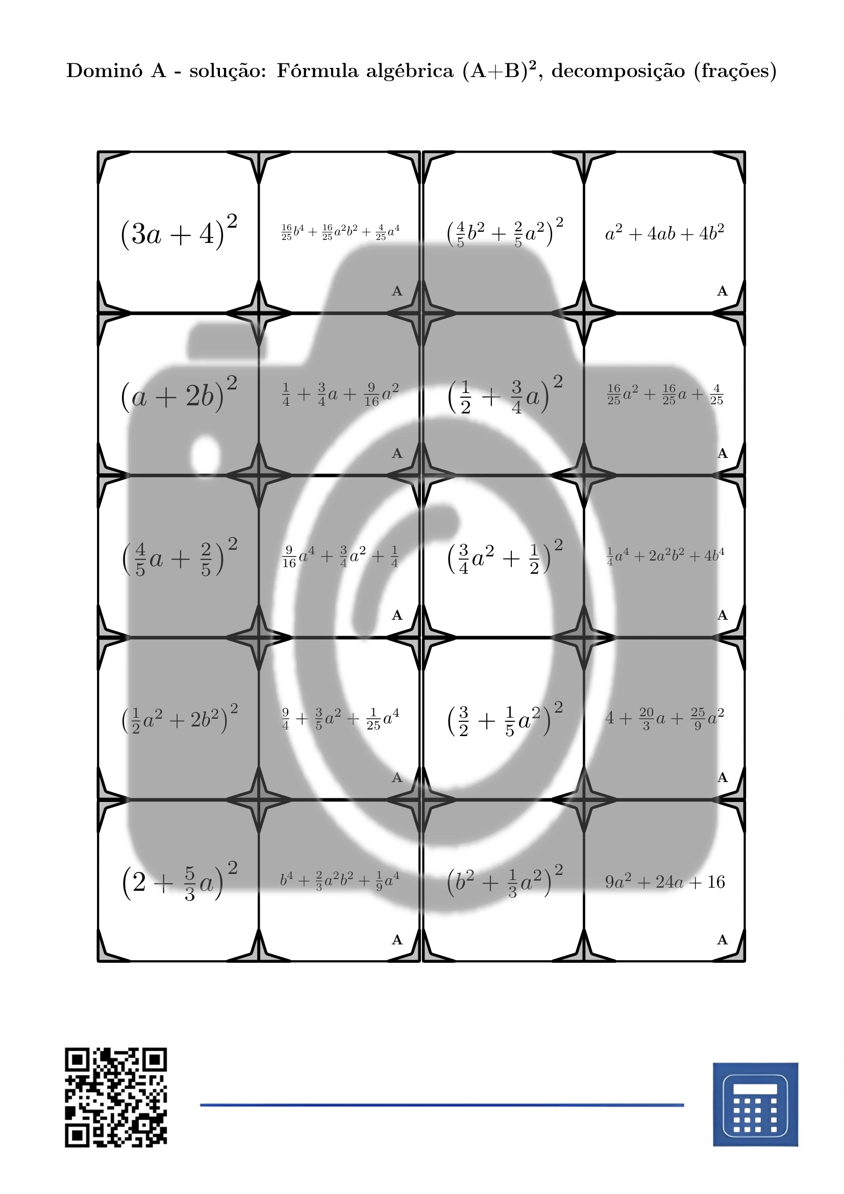 Dominó: Fórmula algébrica (A+B)², decomposição (frações) - Image 4