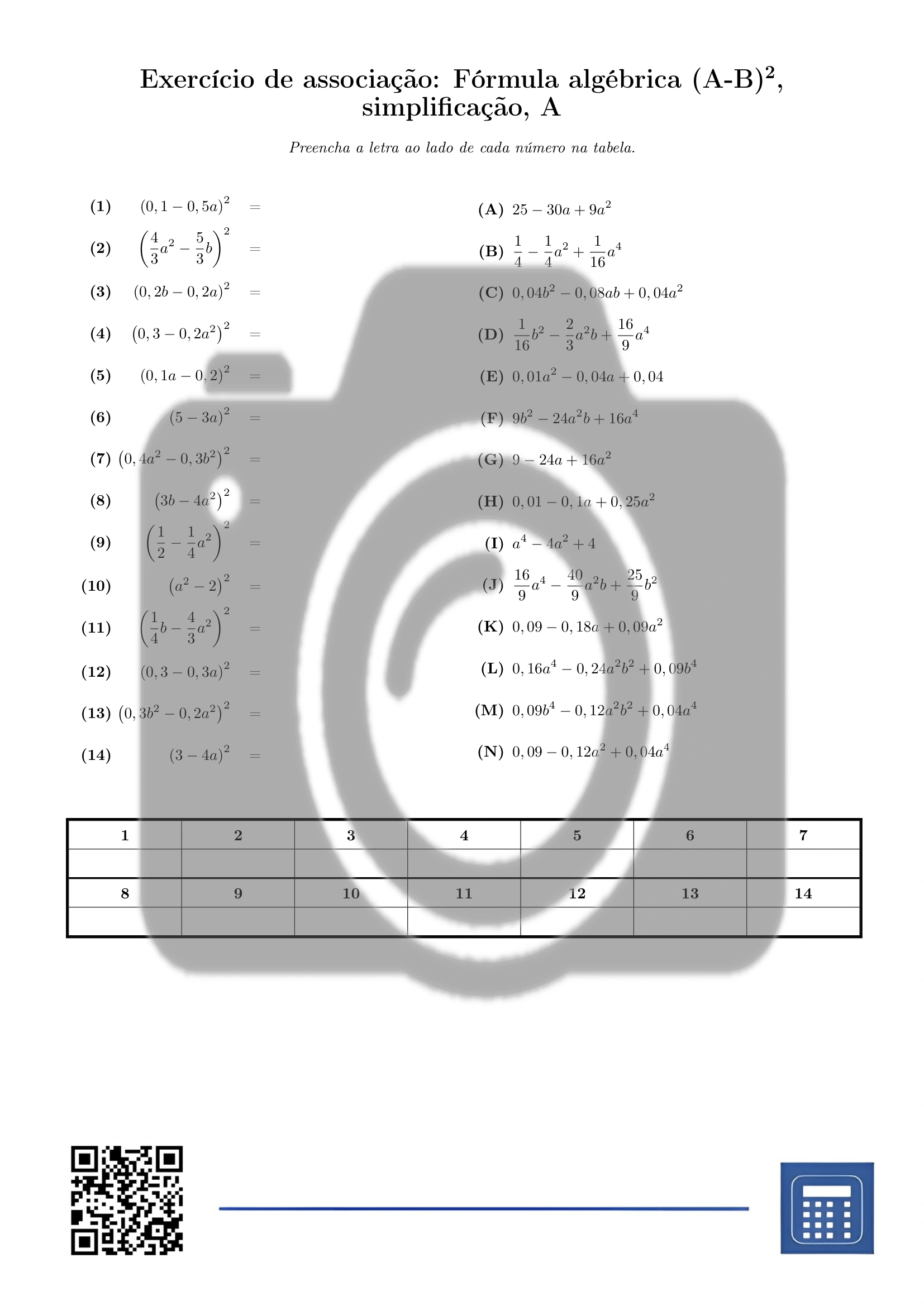 Exercício de associação: Fórmula algébrica (A-B)², simplificação - Image 2