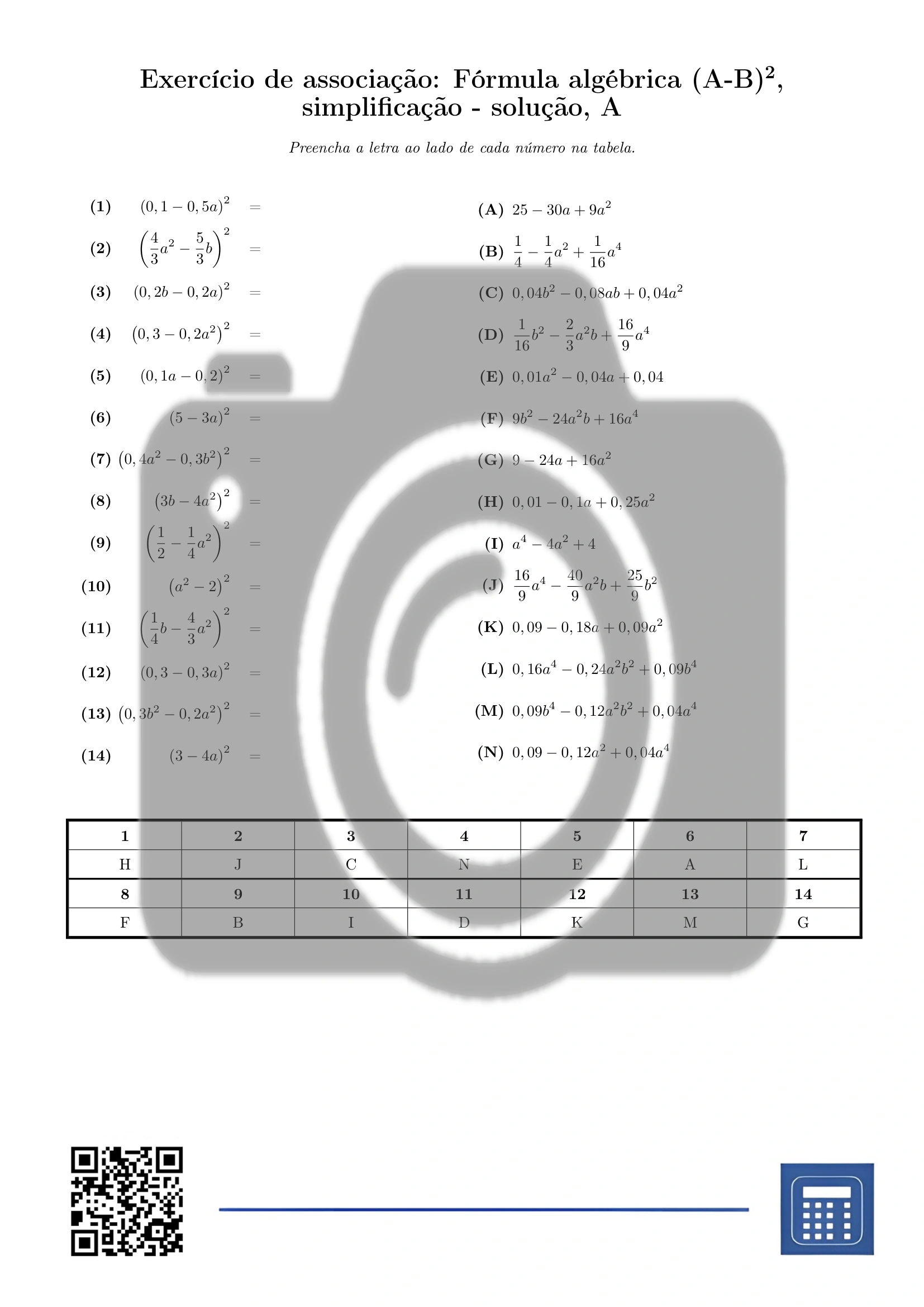 Exercício de associação: Fórmula algébrica (A-B)², simplificação - Image 3