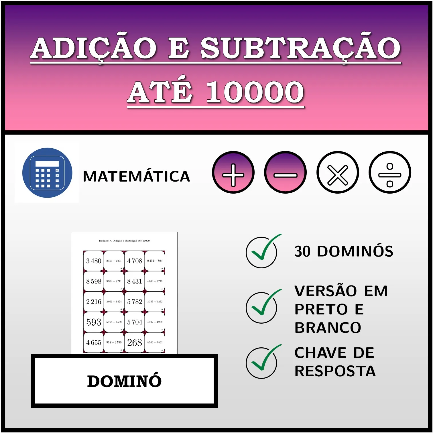 Dominó: Adição e subtração até 10000