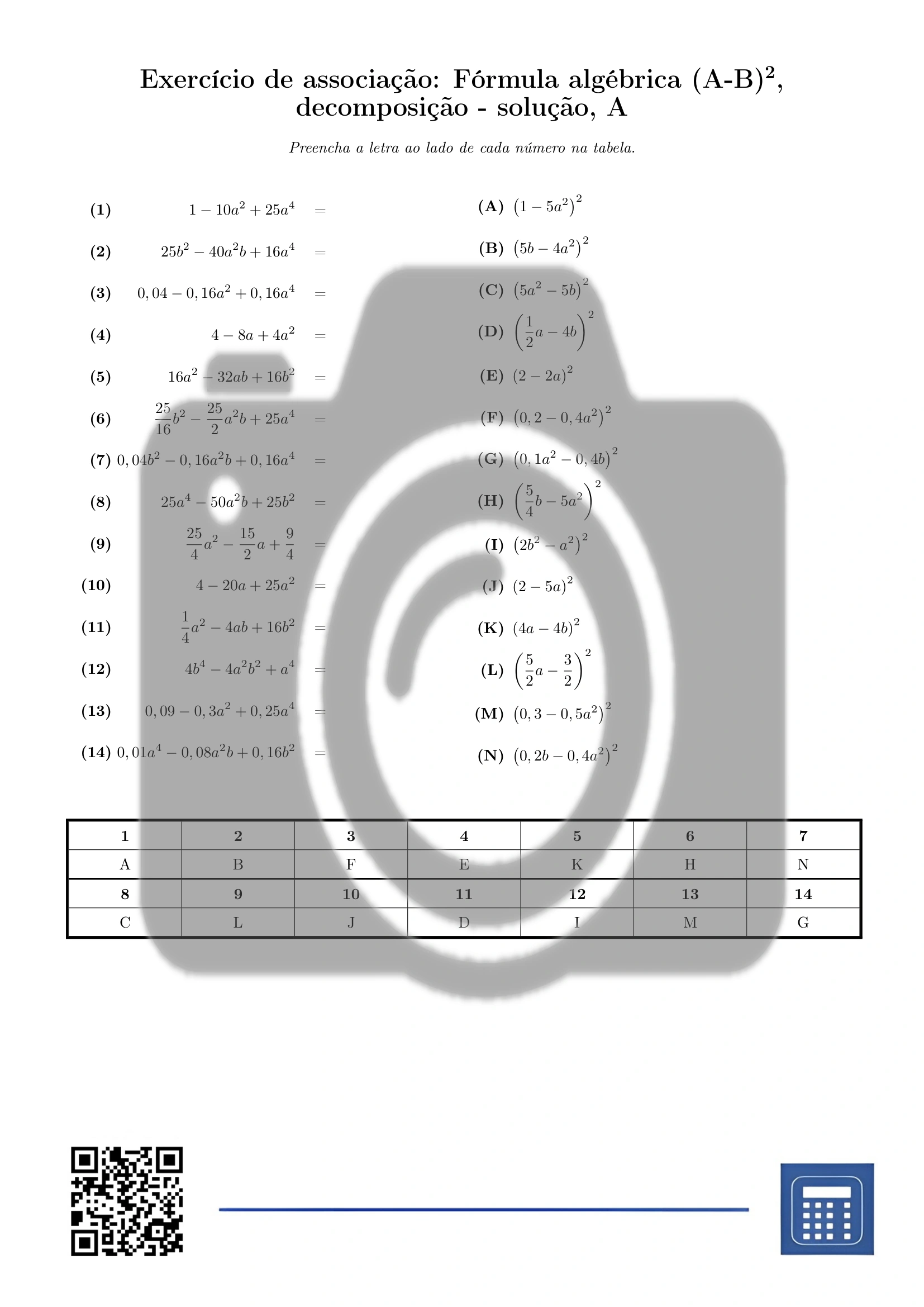 Exercício de associação: Fórmula algébrica (A-B)², decomposição - Image 3