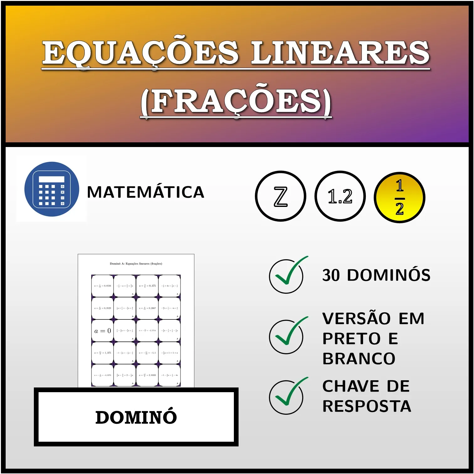 Dominó: Equações lineares (frações)