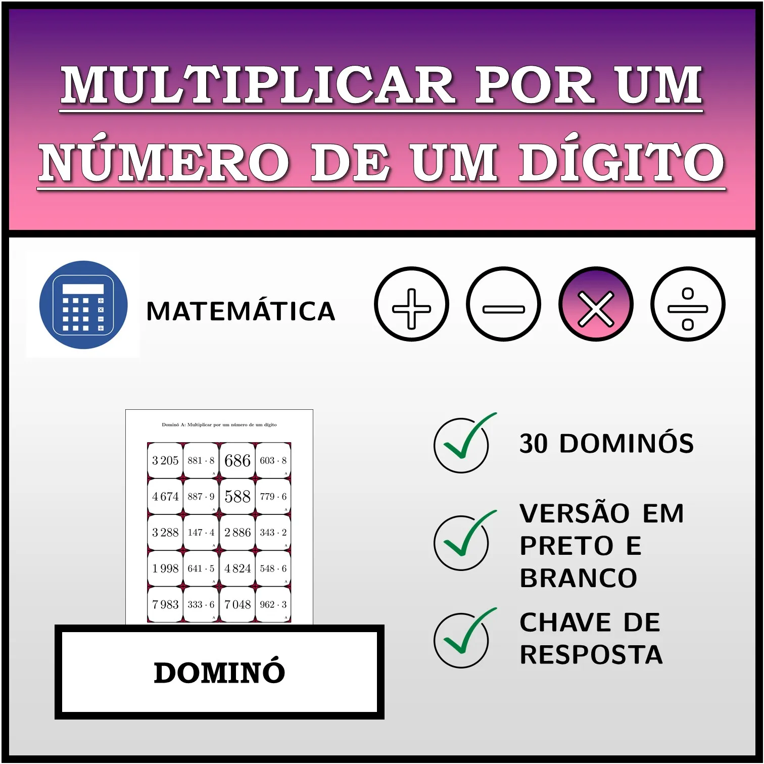 Dominó: Multiplicar por um número de um dígito