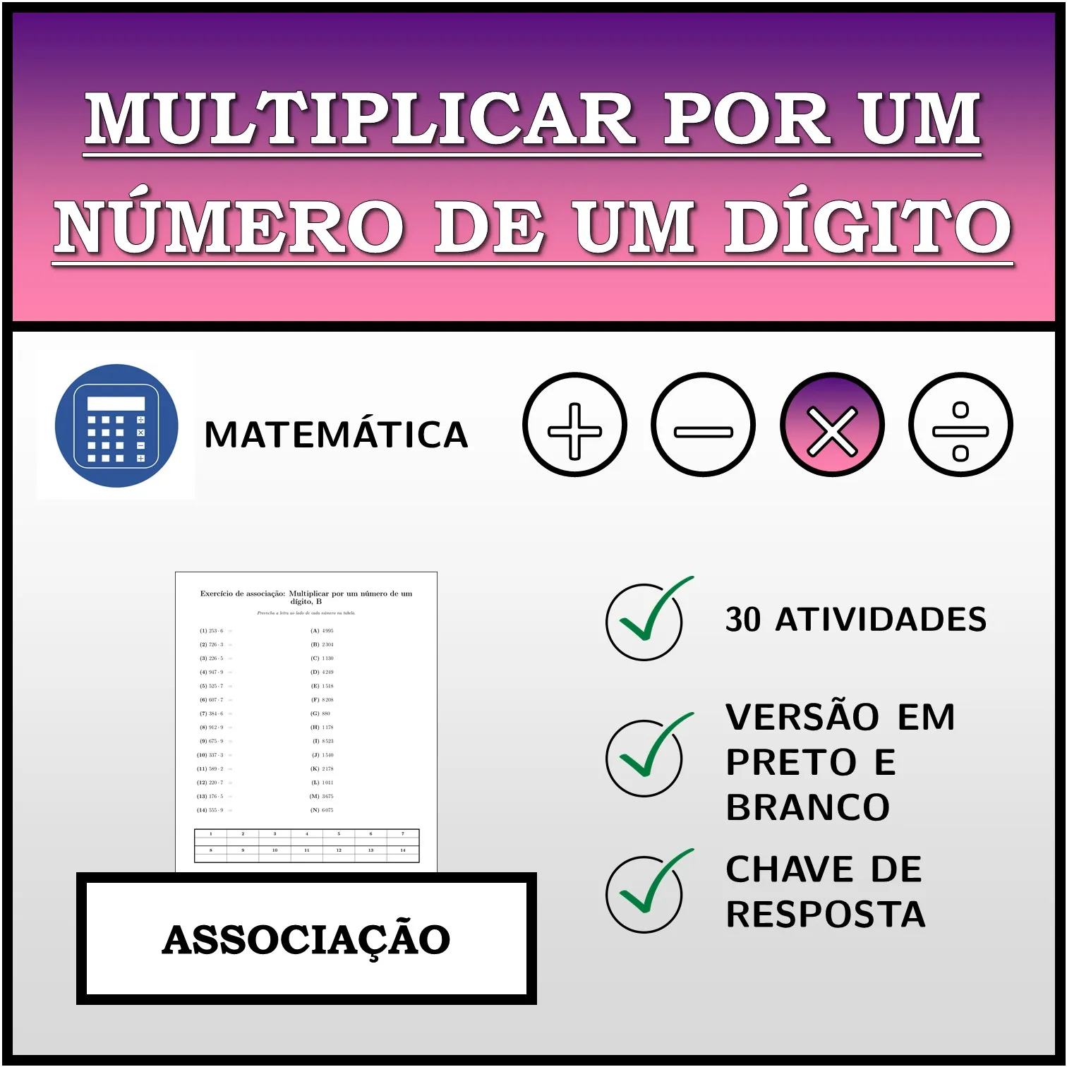 Exercício de associação: Multiplicar por um número de um dígito
