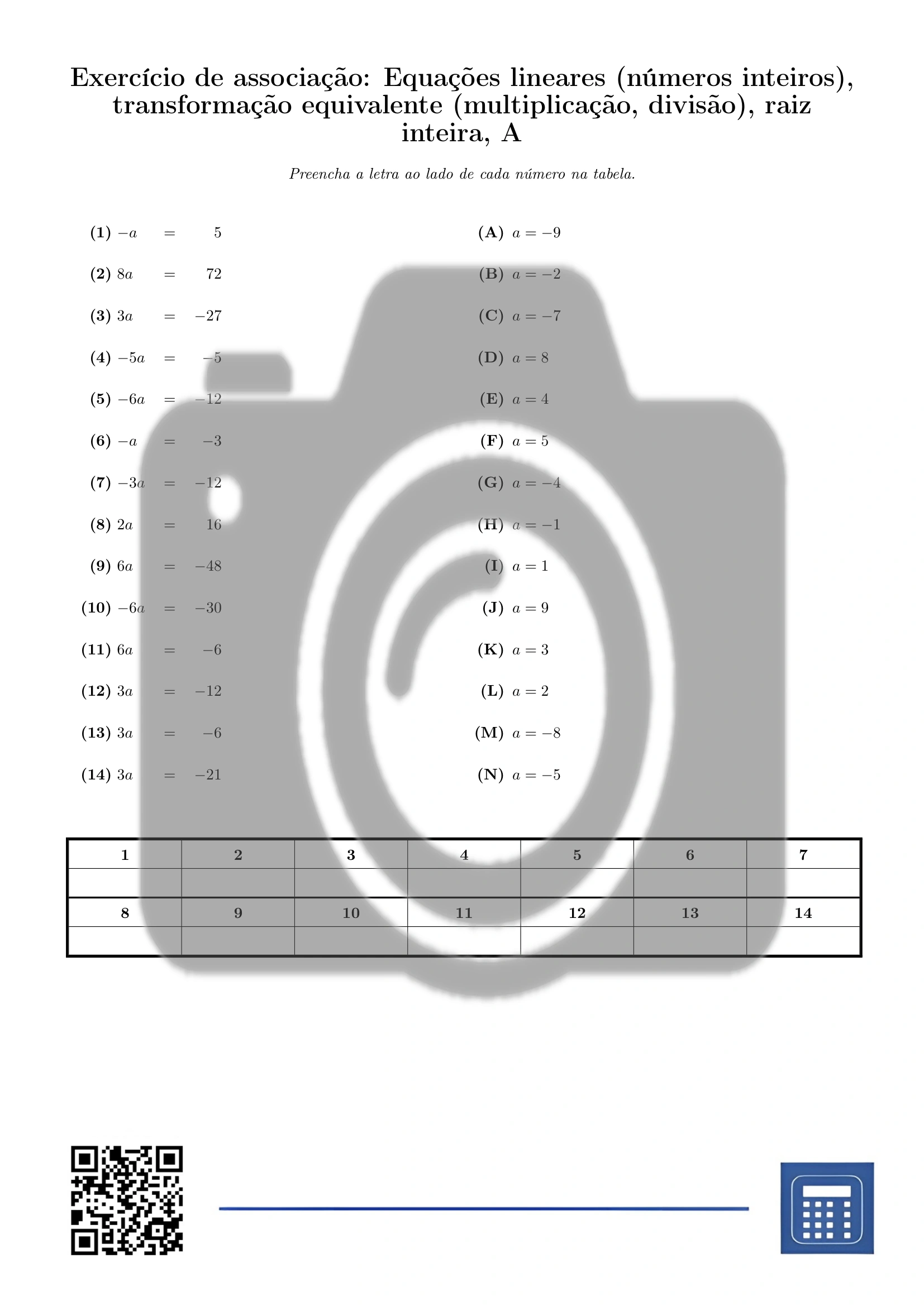 Exercício de associação: Equações lineares (números inteiros), transformação equivalente (multiplicação, divisão), raiz inteira - Image 2