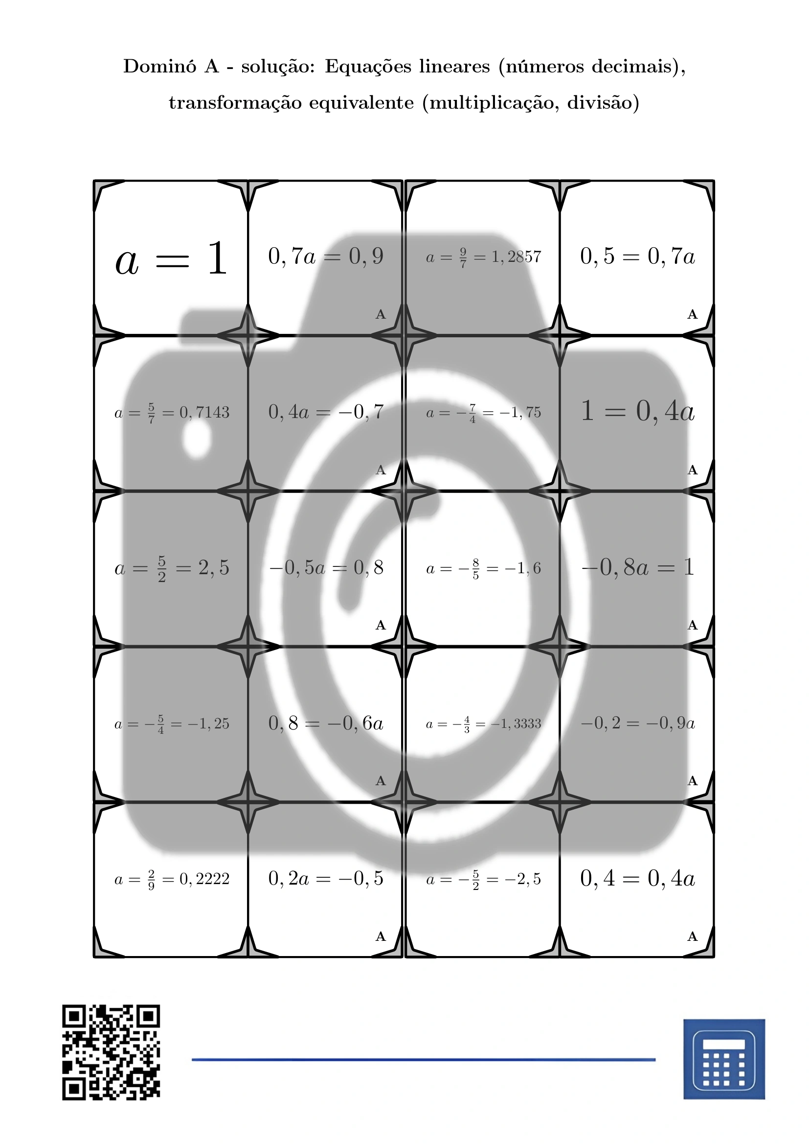 Dominó: Equações lineares (números decimais), transformação equivalente (multiplicação, divisão) - Image 4