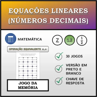 Jogo da memória: Equações lineares (números decimais), transformação equivalente (multiplicação, divisão)