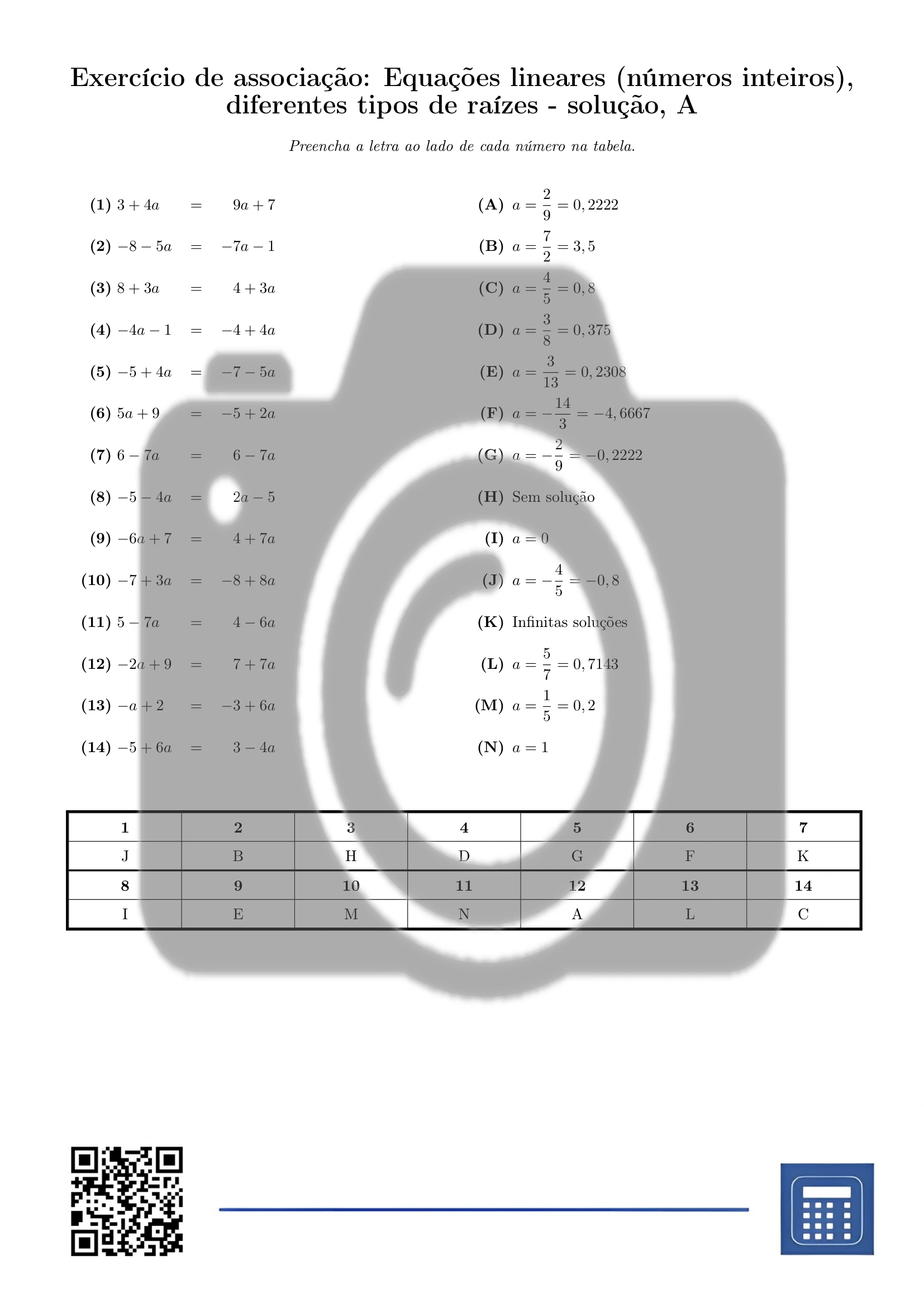Exercício de associação: Equações lineares (números inteiros), diferentes tipos de raízes - Image 3