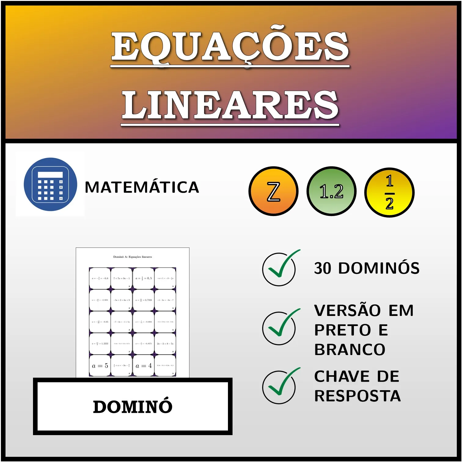 Dominó: Equações lineares