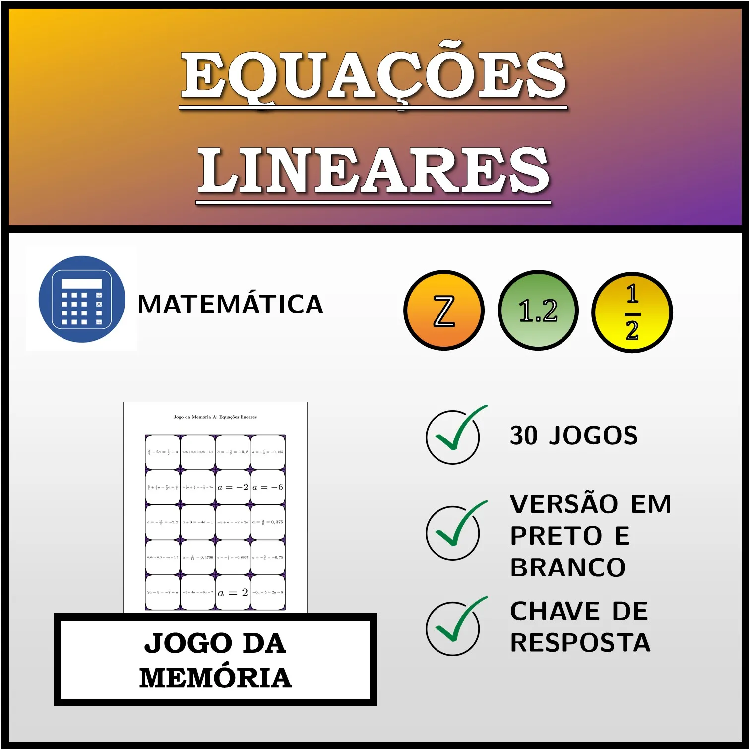 Jogo da memória: Equações lineares