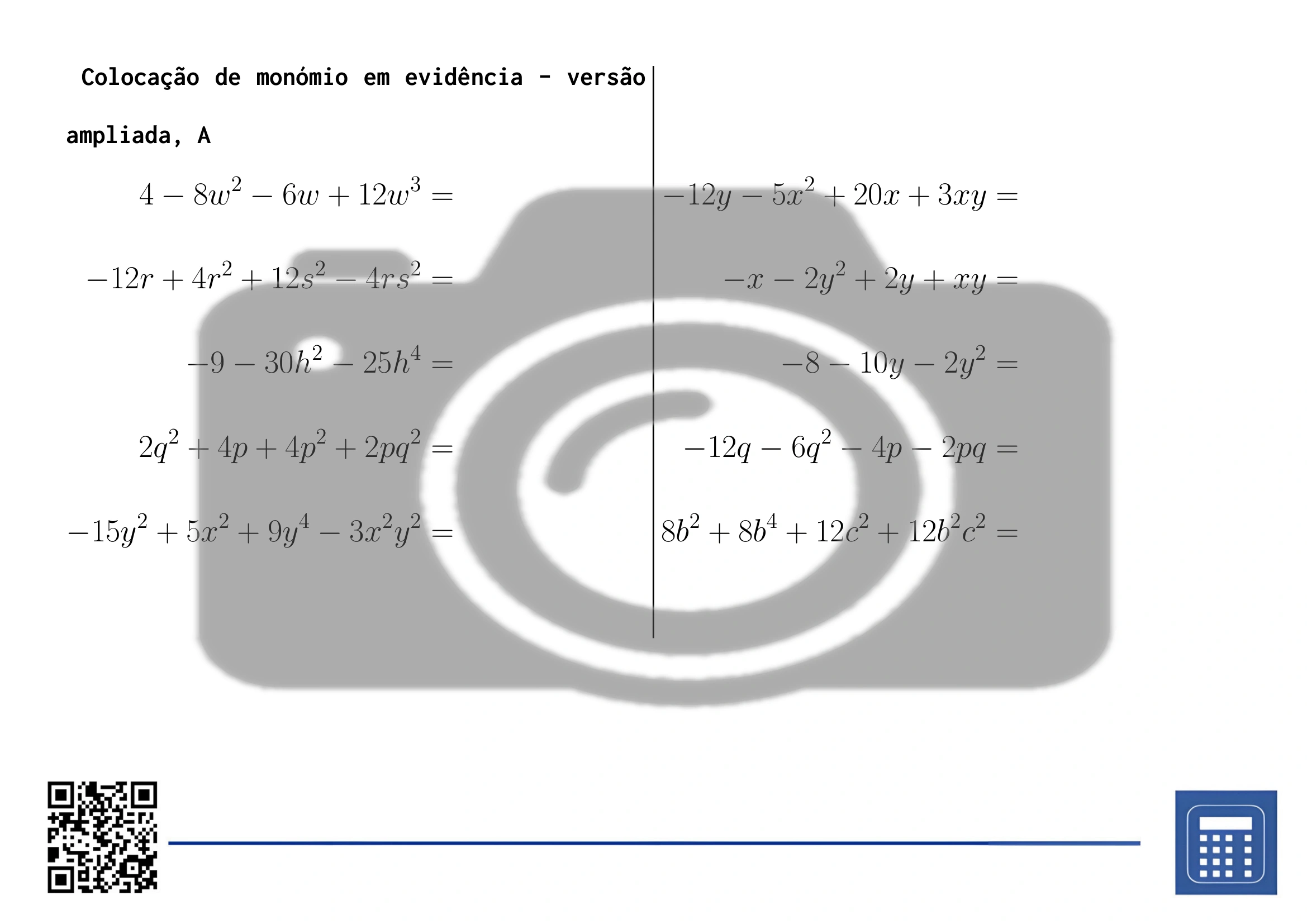 Folha de trabalho: Colocação de monómio em evidência - Image 3