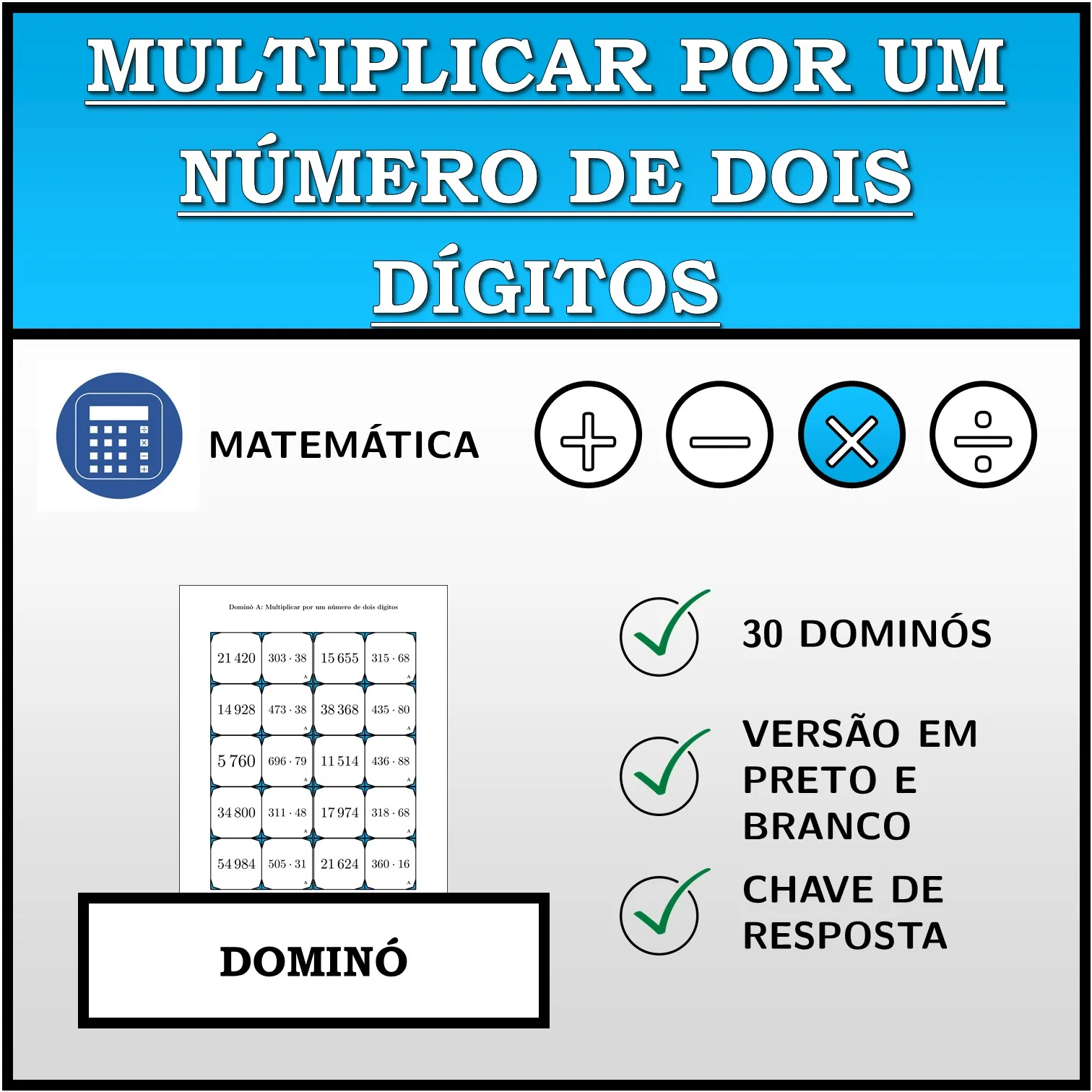Dominó: Multiplicar por um número de dois dígitos