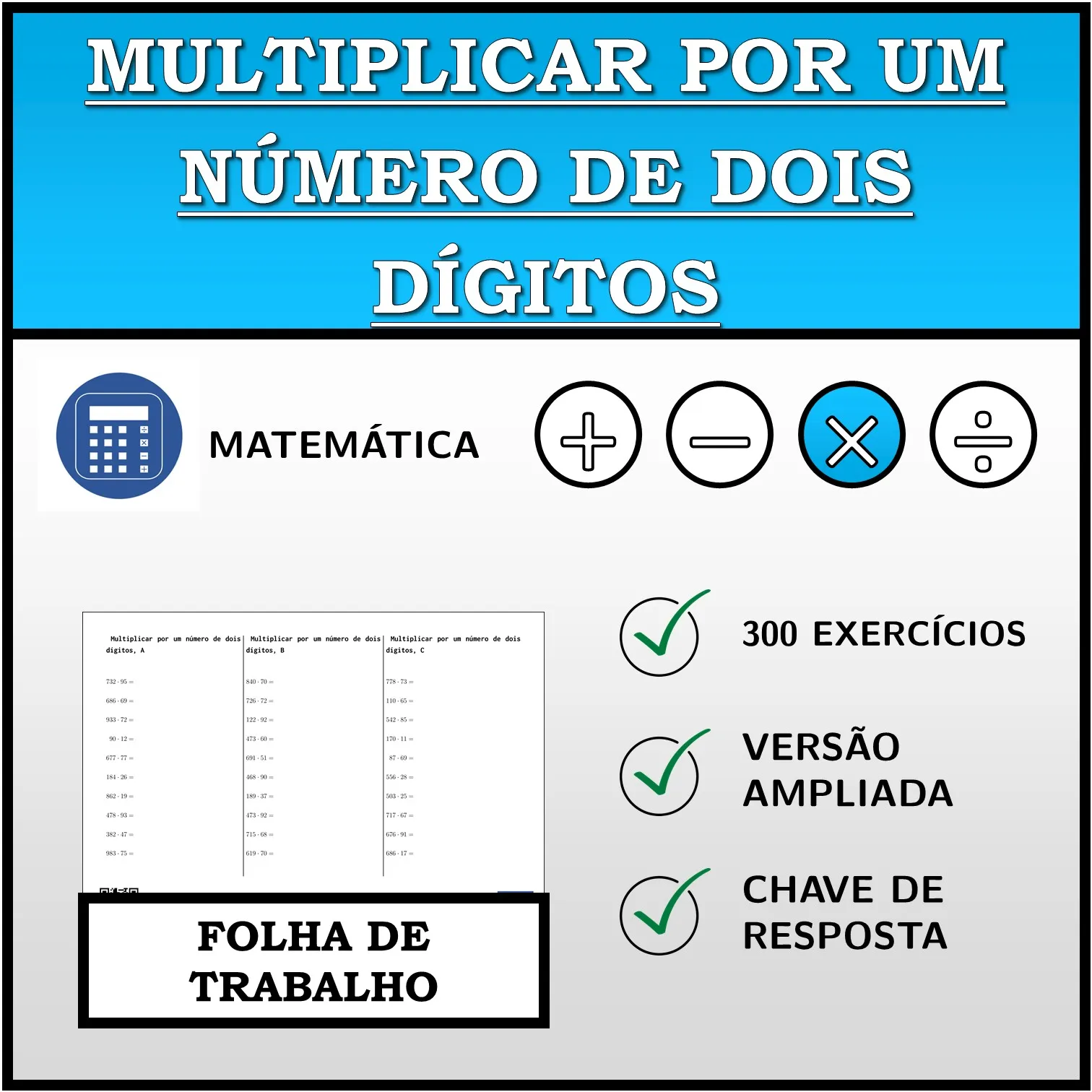Folha de trabalho: Multiplicar por um número de dois dígitos