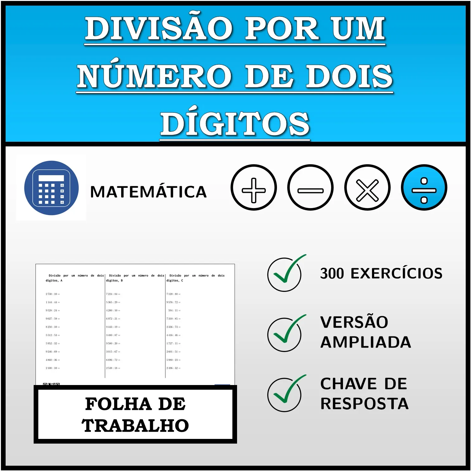 Folha de trabalho: Divisão por um número de dois dígitos