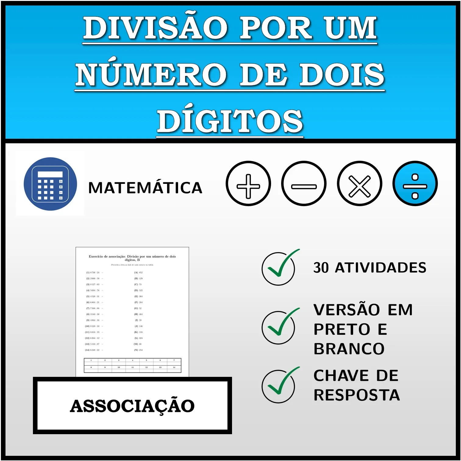 Exercício de associação: Divisão por um número de dois dígitos