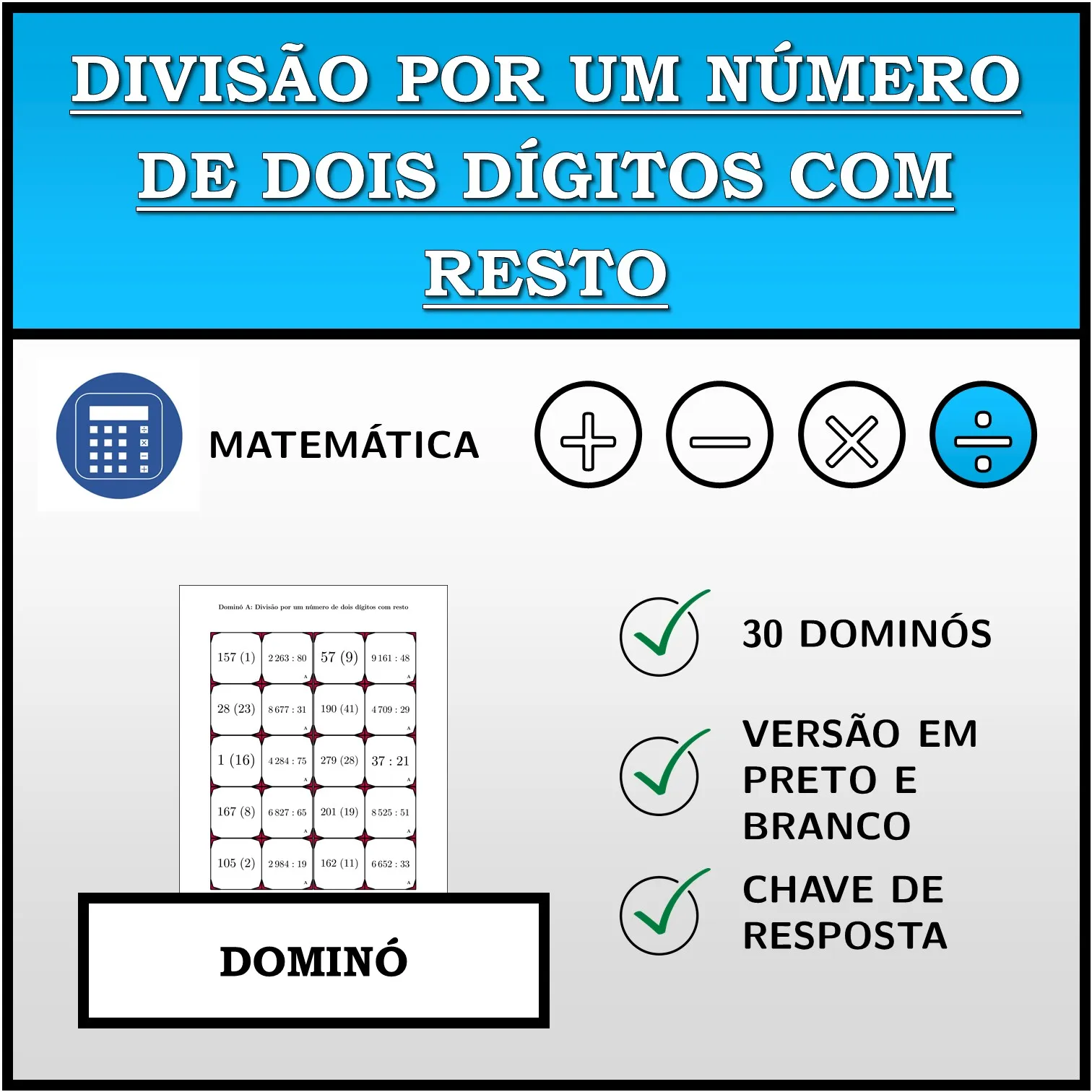 Dominó: Divisão por um número de dois dígitos com resto