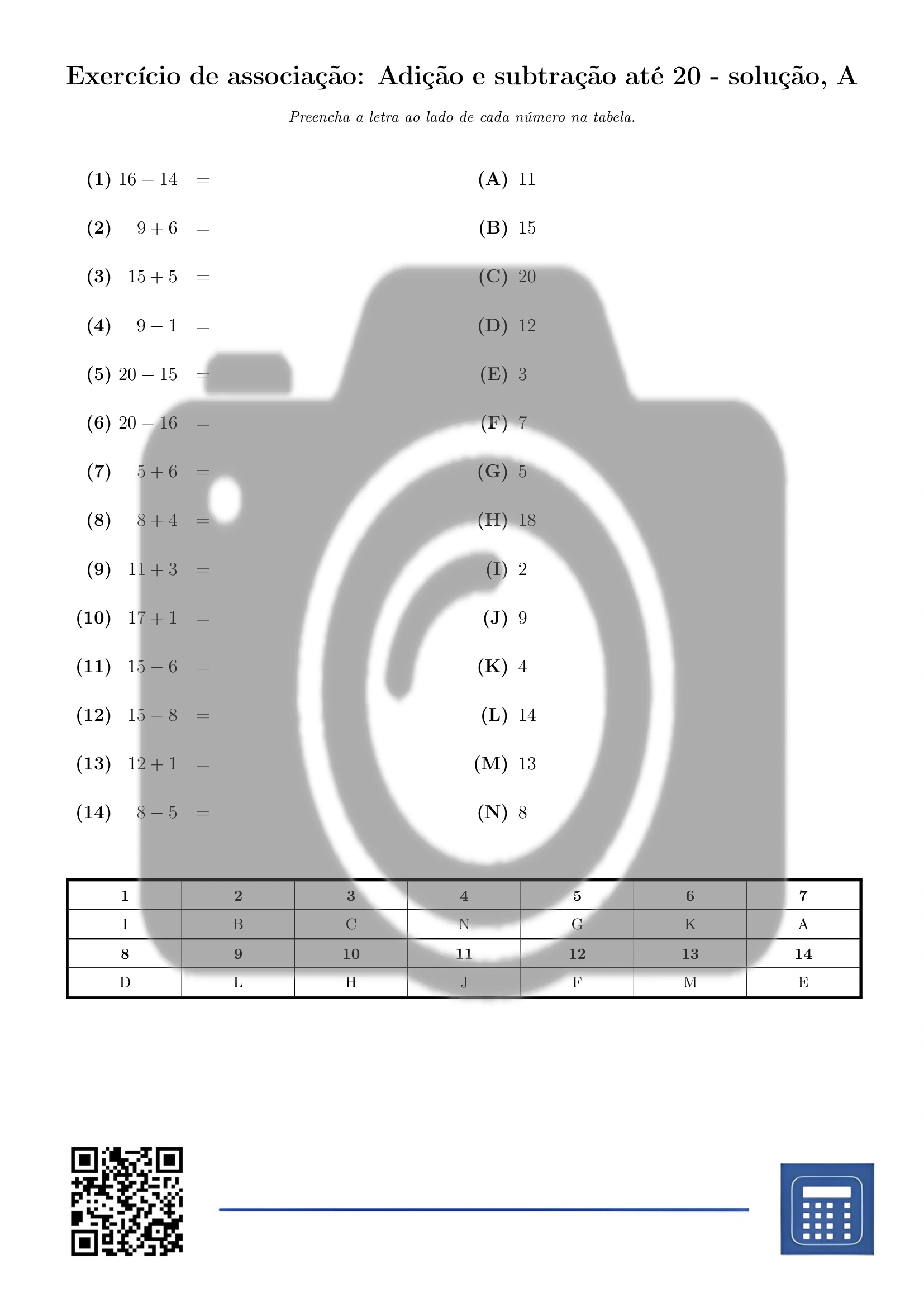 Exercício de associação: Adição e subtração até 20 - Image 3