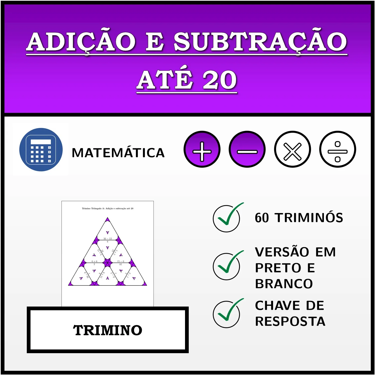 Trimino: Adição e subtração até 20