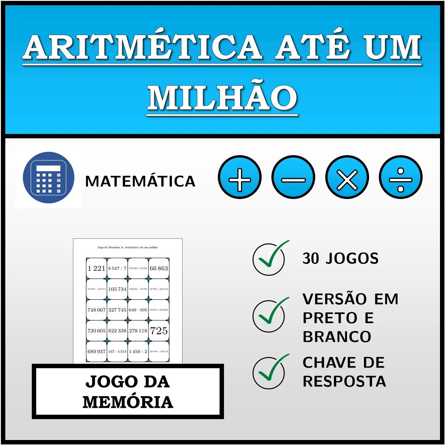 Jogo da memória: Aritmética até um milhão