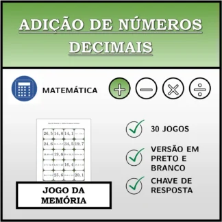 Jogo da memória: Adição de números decimais