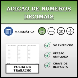 Folha de trabalho: Adição de números decimais