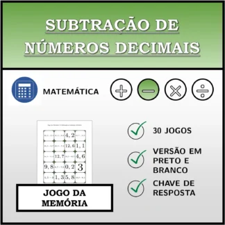 Jogo da memória: Subtração de números decimais