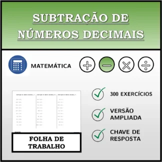 Folha de trabalho: Subtração de números decimais