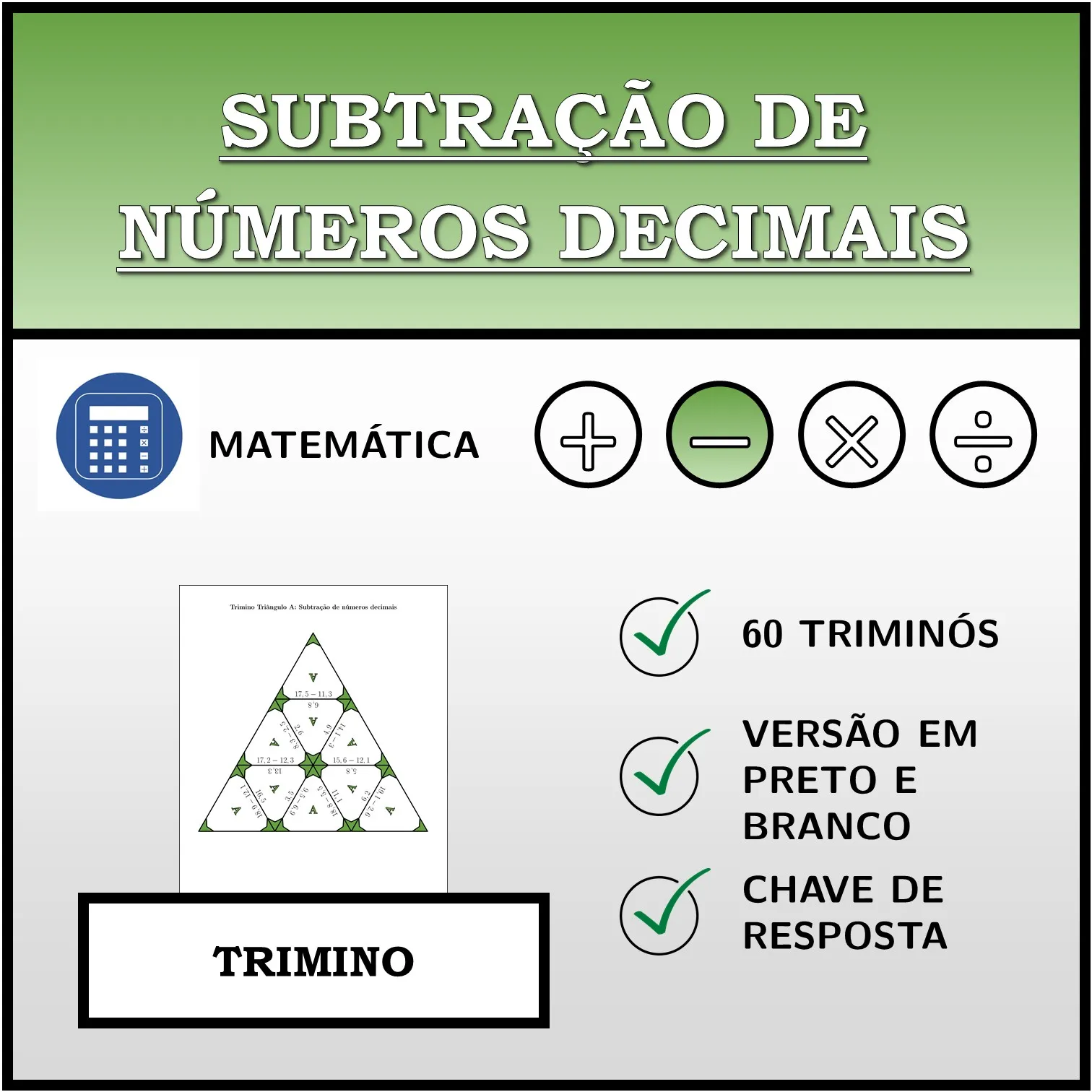 Trimino: Subtração de números decimais