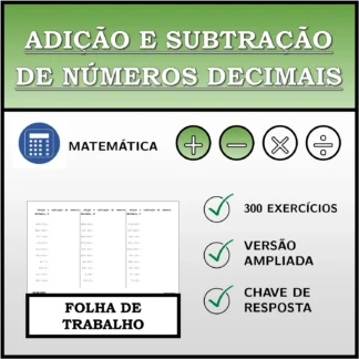 Folha de trabalho: Adição e subtração de números decimais