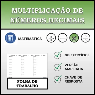 Folha de trabalho: Multiplicação de números decimais