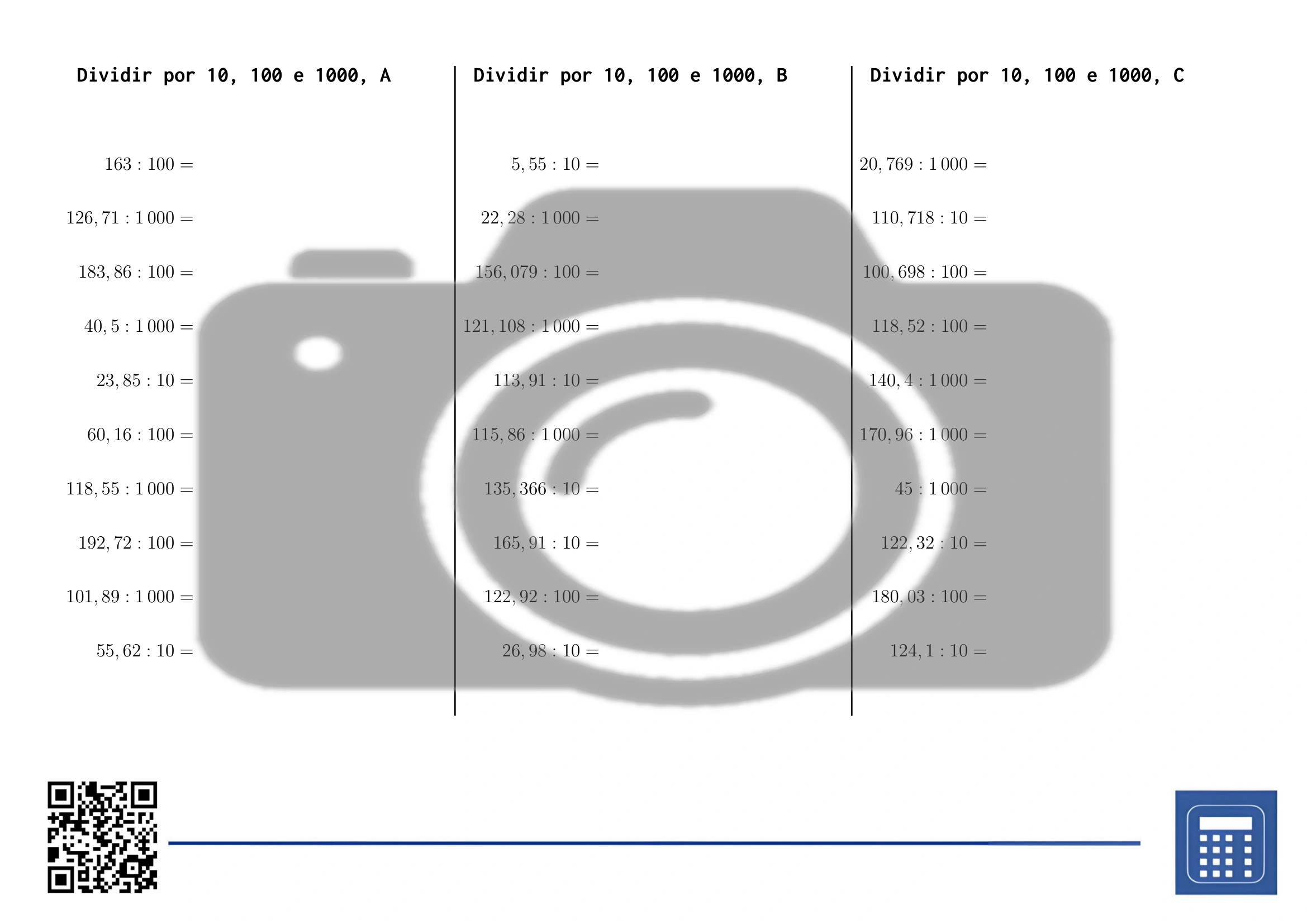 Folha de trabalho: Dividir por 10, 100 e 1000 - Image 2